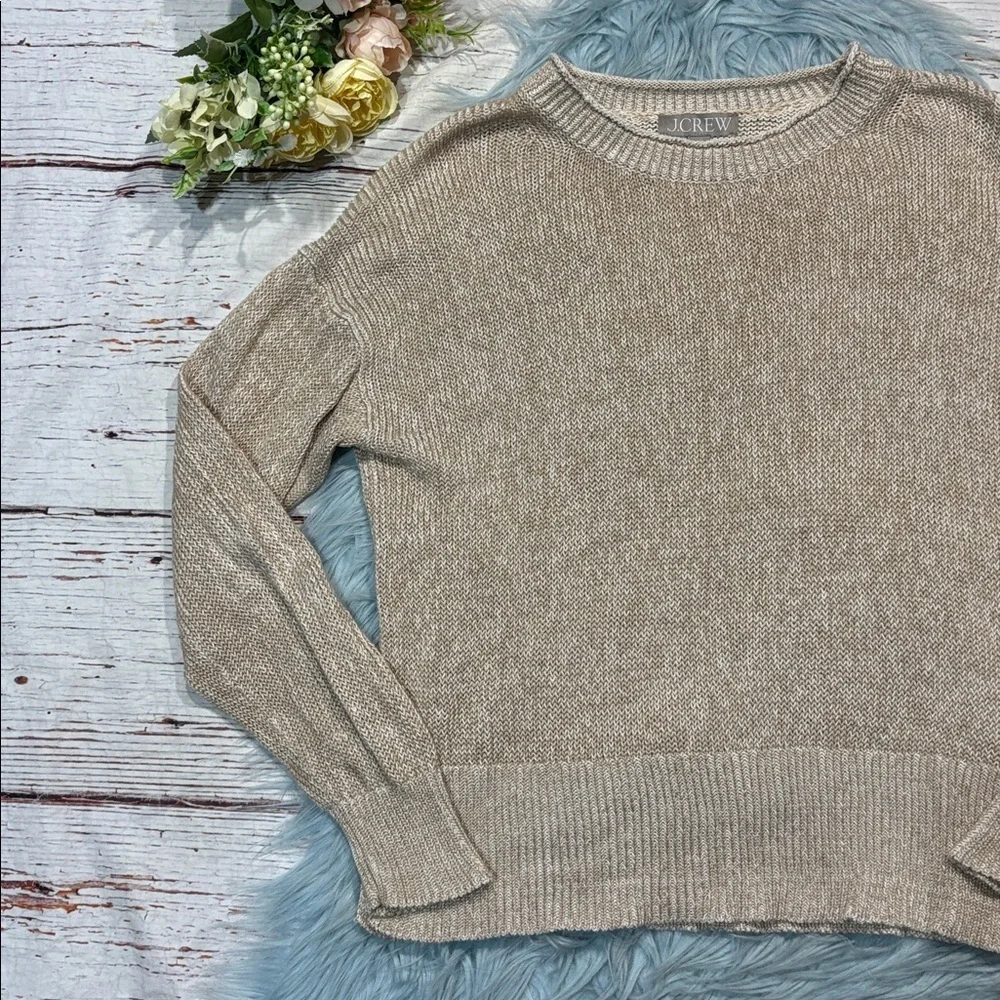 J. Crew Tan Relaxed cotton-linen blend beach sweater
